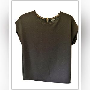 Ann Taylor Black Sleeveless Blouse Top Gold Metal Back Zip Close XS